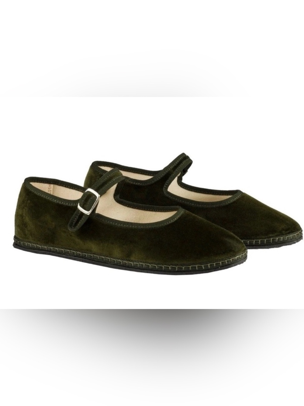 Vibi Venezia Women’s Olive Green Velvet Mary Jane Flats Size 35